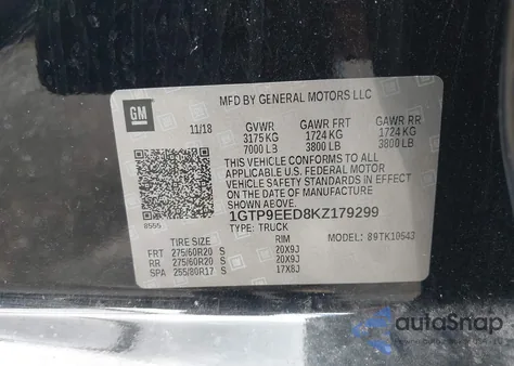 2019 GMC Sierra 1500 At4 from USA, damaged, VIN 1GTP9EED8KZ179299